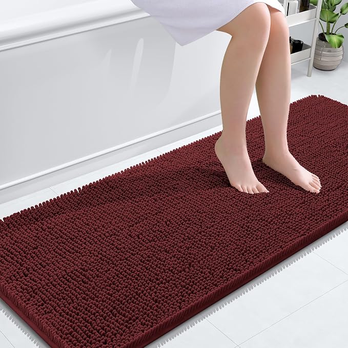 OLANLY Bathroom Runner Rugs 59x24, Soft Absorbent Chenille Bath Rugs, Rubber Backing Quick Dry, Machine Washable Long Bath Mats for Bathroom, Tub and Shower, Home Decor Accessories, Andorra Red-Brown
