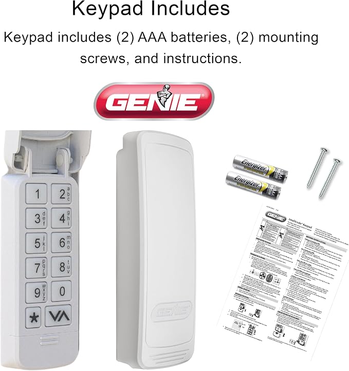 Genie Garage Door Opener Wireless Keyless Keypad, Model GK2-R | Large Easy-to-Push Buttons, Compatible With Genie Intellicode Openers, Backlit PIN Entry and Protective Flip-Up Cover