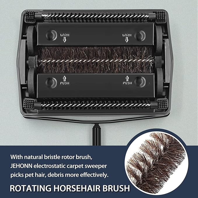 JEHONN Carpet Floor Sweeper with Horsehair, Broom and Dustpan Set for Home