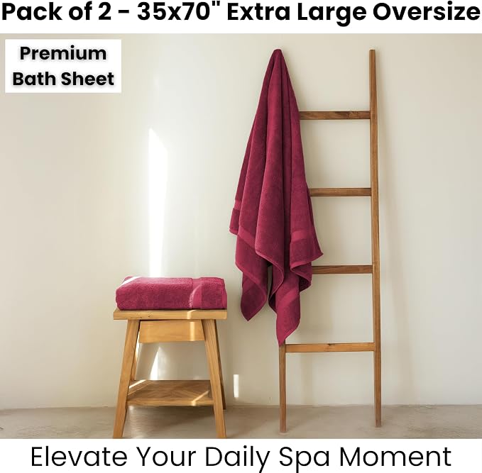 SALBAKOS 2-Piece 100% Turkish Cotton Bath Towels, Extra-Large 35x70, Wine | Oversized Bath Sheet Towel for Bathroom & Beach, Thick, Super Soft, Highly Absorbent, Premium Hotel Quality, Made in Turkey