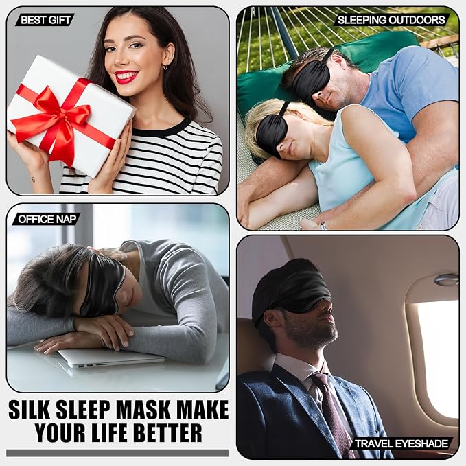 Xtinmee 30 Pieces Silk Sleep Mask Silk Eye Mask with Adjustable Strap Eye Cover for Sleeping Blindfold for Women Men Travel Rest(Black)