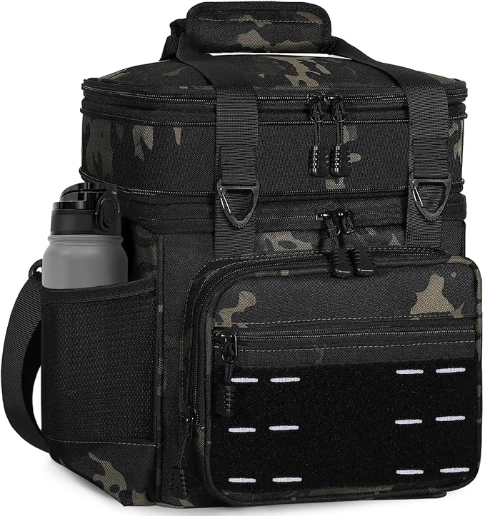 Lunch Box Cooler Bag - Insulated Tactical Lunchbox for Men - Large Lunch Pail Kit for Adults Work Outdoor Shifts Trips Black Camo 25L