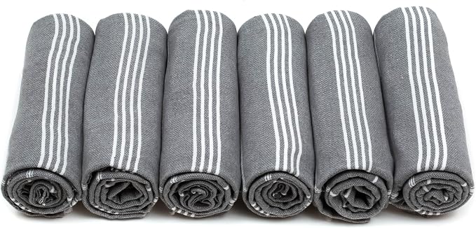 HAVLULAND Turkish Beach Towels, Set of 12, Oversized 72"x40" - Grey | Soft Hammam Peshtemal, Sand Free, Quick-Dry, Absorbent Bath Towel | Lightweight & Compact for Travel, Pool, Gym, Spa