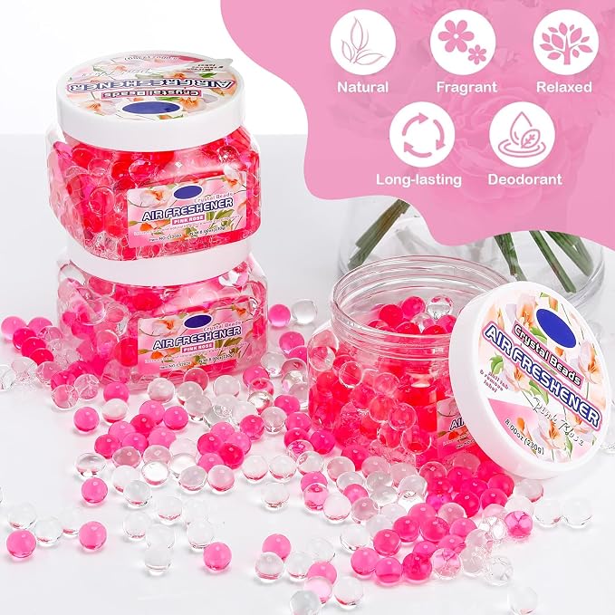 18 Pack Gel Odor Eliminator Beads 8 Ounce Scent Beads Bulk Air Freshener Removing Long Lasting Eliminates Odors for Home, Bathrooms, Cars, Boats, Rvs and Pet Areas(Rose)