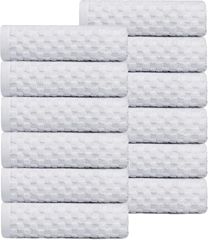 COTTON CRAFT Euro Spa Waffle Wash Cloth - Set of 12 White Washcloth | Luxury Face Towel Set - 100% Cotton - Soft Plush Absorbent Low Lint Quick Dry - Gym Shower Beach Bath Kitchen - 12x12 inches