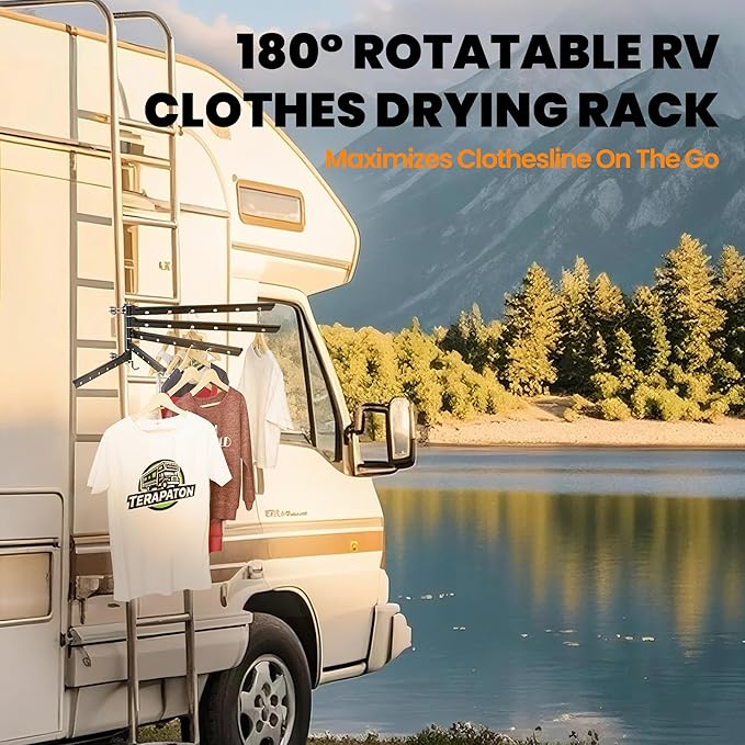 5 Swivel Arms RV Clothes Drying Rack, 26.5-inch Width Ladder Mounted Clothes Drying Rack, All Metal, Foldable Design, RV Must Have for MotorHomes, Fifth Wheels, Trailers | All Metal 5 Swivel Arms