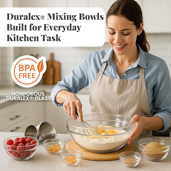 Duralex Le Gigogne Glass Mixing Bowl Set – 9-Piece Clear Stackable Prep Bowls Made of Durable Glass