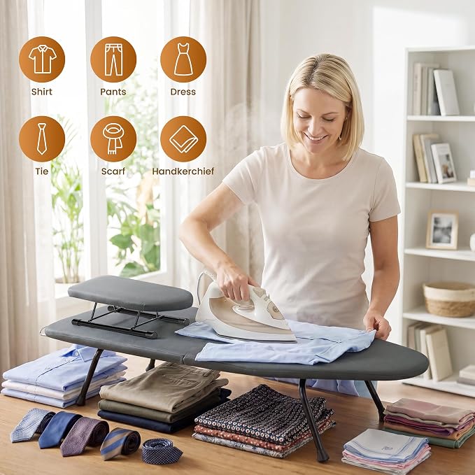 Tabletop Ironing Board Set with Mini Sleeve Boards, Foldable Ironing Board with Iron Rest, Portable Small Iron Boards with Heat Resistant Cover, Compact for Dorm, Travel, Home, 95x31x16 cm