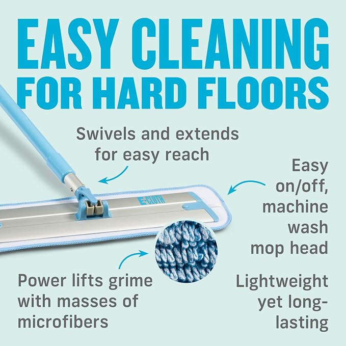 E-Cloth Deep Clean Mop, Microfiber Mop, Perfect Floor Cleaner for Hardwood, Laminate, Tile and Stone Flooring, Washable and Reusable, 100 Wash Promise,Blue / Silver