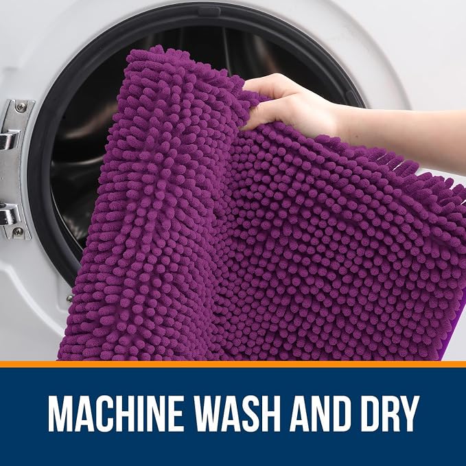 OLANLY Large Bathroom Rugs 50x30, Extra Soft Absorbent Chenille Bath Rugs, Rubber Backing Quick Dry, Machine Washable Bath Mats for Bathroom Floor, Tub and Shower, Home Decor Accessories, Purple