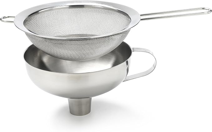 iSi Funnel & Sieve - Stainless Steel Combination Set with 700ml Capacity - Universal Fit, Compatible with Cream Whippers, Canning Jars, Bottles - Dishwasher Safe, Professional Kitchen Accessories