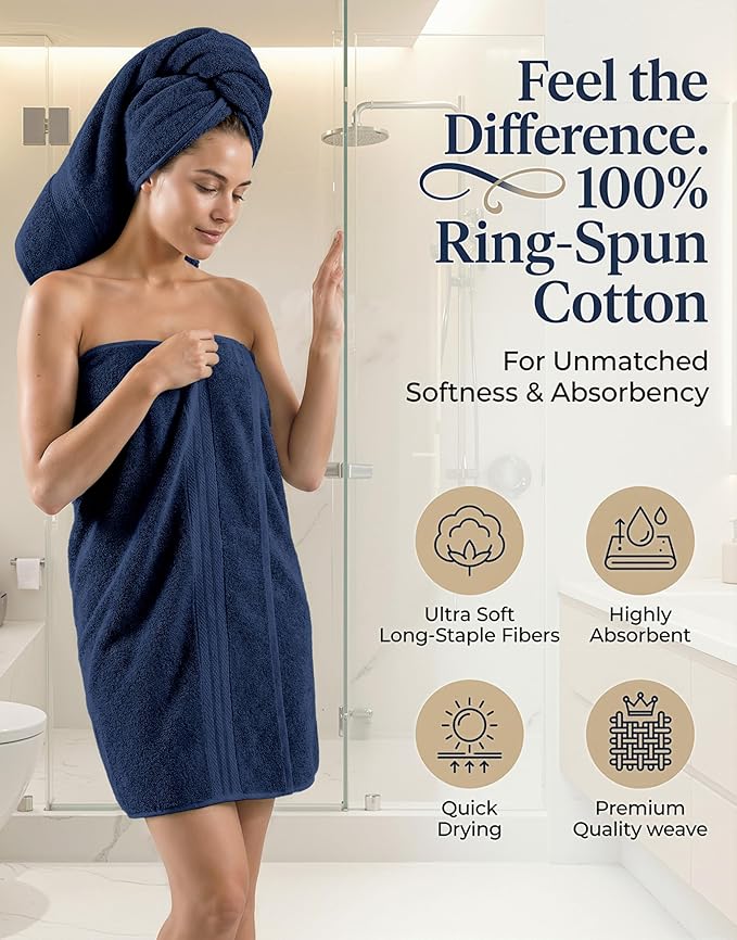 LANE LINEN Bathroom Towel Set 24 Piece Soft Absorbent Quick Dry - Navy | Set Of Towels - Easy-Care, Coordinated Colors, OEKO-TEX Certified, Ring-Spun Durability