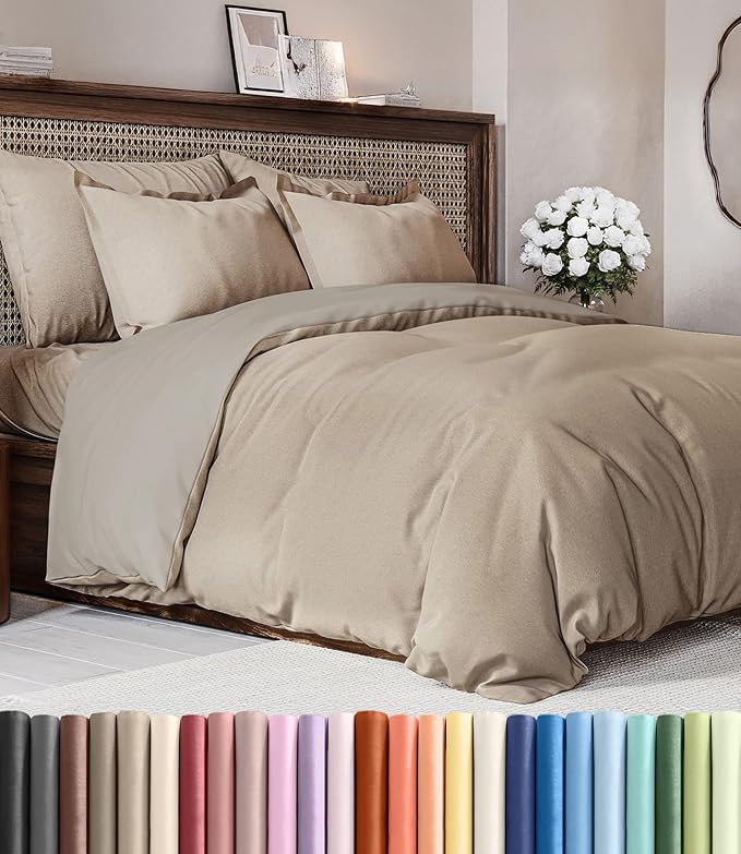 Duvet Cover Full Size Set - Extra Soft Full Duvet Cover 80" x 90" with 2 Pillow Shams for Women, Men, Kids & Teens - Hotel Luxury w/ Zipper Closures & Ties - Comfy, Cozy & Breathable (Heathered Beige)