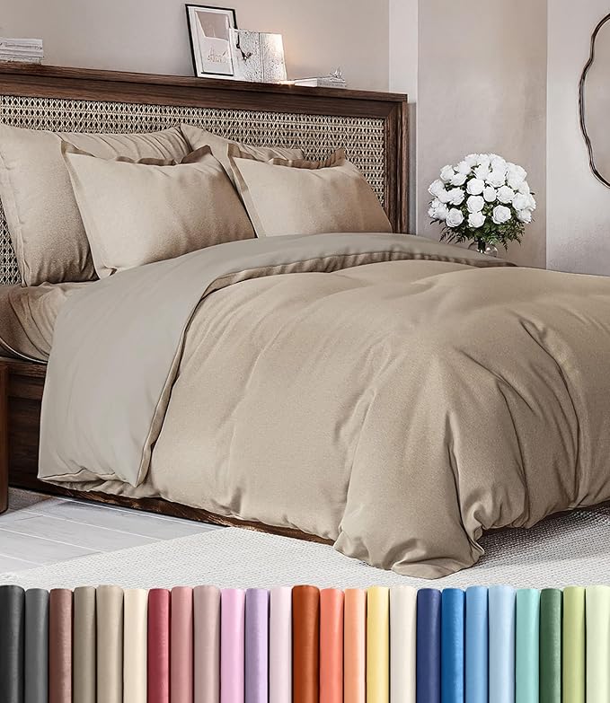 Duvet Cover King Size Set - Extra Soft King Duvet Cover 104" x 90" with 2 Pillow Shams for Women, Men, Kids & Teens - Comfy, Breathable, Hotel Luxury with Zipper Closures and Ties (Heathered Beige)