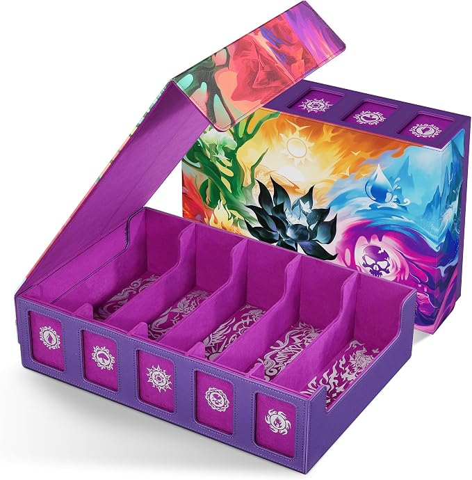 Kabinka 5 Row MTG Card Storage Box with Commander Display and Art Printing | 3900+ Trading Card Deck Box for MTG Sport Cards, 5 Top Loaders, 5 Stoppers, 48 Dividers,1 Dice Tray (Art)