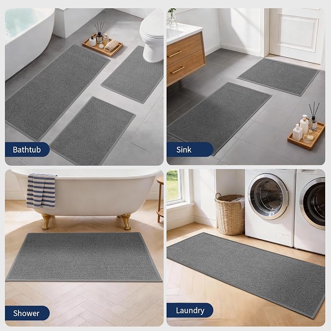 YIHOUSE Dark Gray Bathroom Rugs Sets 2 Piece, Quick Dry Thin Bath Mat, Non Slip Absorbent Machine Washable, Bath Rugs for Bathtub Sink Home Decor (17"x24" + 17"x32")