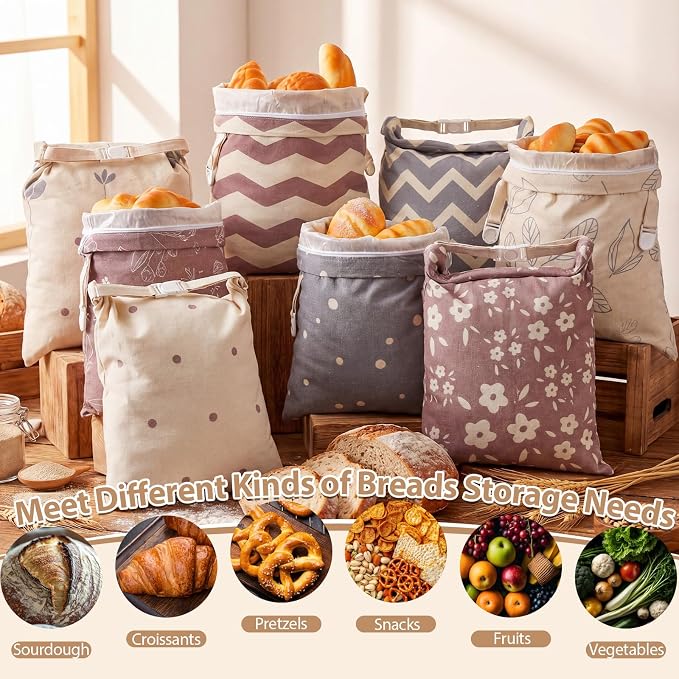 Tigeen 8 Pack Beeswax Bread Bags for Sourdough & Homemade Bread 17 x 13'' XL Reusable Organic Linen Beeswax Wraps with Sealing for Fresh Food Storage Loaf Fresh Freezer Baker Gift (Flower Style)