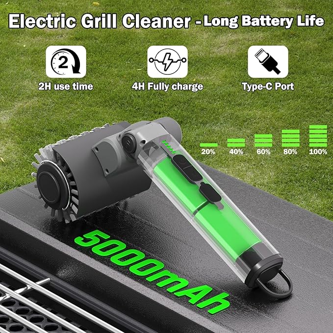 Electric Grill Brush, BBQ Grill Cleaner with 3 Heads, 3-Speed & Angle Adjust Cordless Rotary Grill Brush, IP67 Waterproof, 150Mins & 58W Motorized Grill Cleaning Brush Kit with 5200mAh Battery