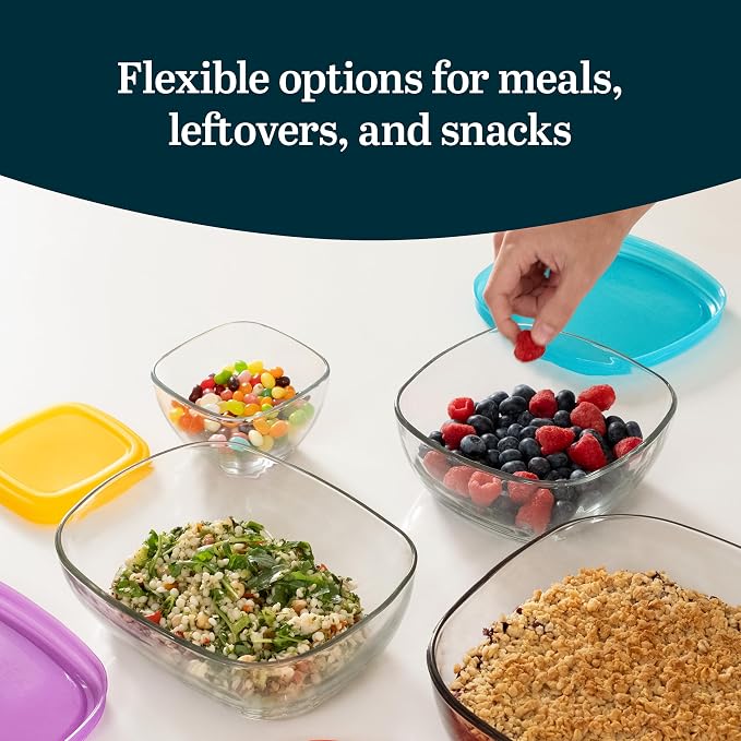 Libbey Serve It Glass Storage Bowls Set of 8 Stackable 2, 6, 8, 12.5 Cup Food Storage Containers with Sung Fit Lids, Glass Bowls Set for Snacks, Leftover or Meal Prep