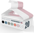 Plastic Hangers 20 Pack - Made in the USA - 6lb Capacity Standard Clothes Hangers with Strap Hooks for Dresses, Lingerie, Shirts, Pants, and Jackets - White & Rose