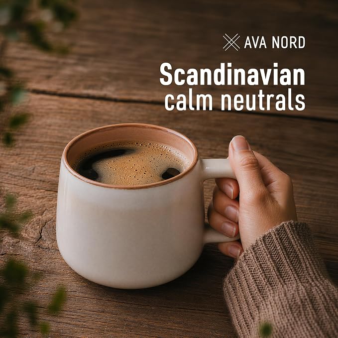 Ava Nord Large Stoneware Ceramic Coffee Mugs Set of 2 | 20 oz | Rose Sand | Lead-Free, Non-Toxic, Freezer - Microwave & Dishwasher Safe, Comfortable Handle, Aesthetic Nordic Design for Tea, Cocoa