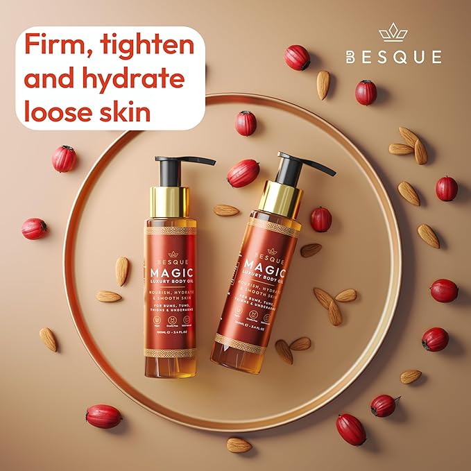 Besque Original Magic Body Oil, 3.4 FL OZ, After Shower Body Oil For Women, Hydrating Skin Care For Full Body That Plumps, Tightens, & Firms Skin With Natural Ingredients, Made In UK - Pack of 1