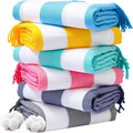 Genovega 6 Packs Oversized Turkish Beach Towel 74"x38" Thin Quick Dry Sand Free Pool Swim Towels Large XL Adult Clearance Blanket Travel Vacation Accessories Essentials Multi Stripes Blue
