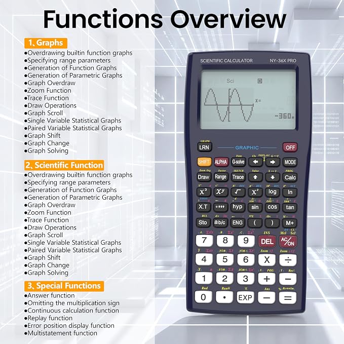 Graphing Scientific Calculators ROATEE 36X Pro Office Calculators for High School with 360 Functions Financial Calculator Desktop, 3-in 14 Digit Display Office Supplies for Student Teacher Engineer