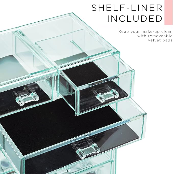 Sorbus Acrylic Makeup Organizer Set, 6-Drawer Vanity & Countertop Cosmetic Storage with Small & Wide Compartments, Teal Thrill Makeup Storage for Brushes, Jewelry – Holiday Gift for Women & Teens