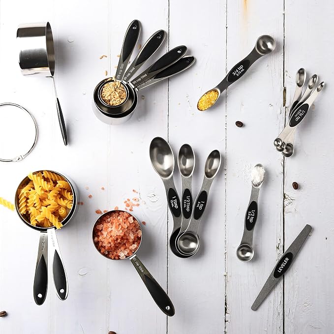 Measuring Cups and Spoons Set Stainless Steel Includes 8 Heavy Duty Measuring Cups 8 Double Sided Magnetic Measuring Spoons and 1 Leveler for Dry and Liquid Ingredients