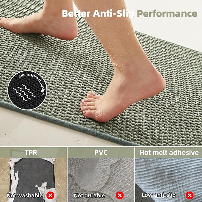 TYUU Small Bathroom Rugs Non Slip Washable Bath Rugs Super Absorbent Bathroom Rug Thin Quick Dry Low Pile Bath Mats, Sage Green 12"x12"