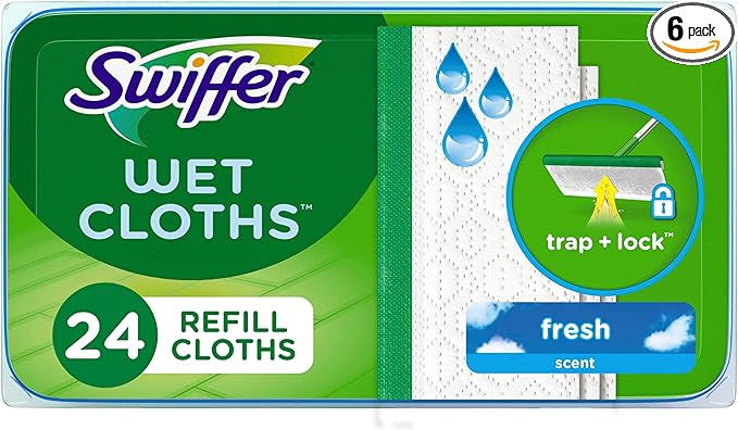 Swiffer Sweeper Wet Mopping Cloths, Mop and Broom Floor Cleaner Refills, Open Window Fresh Scent 24-Count (Pack of 6) (Packaging May Vary)