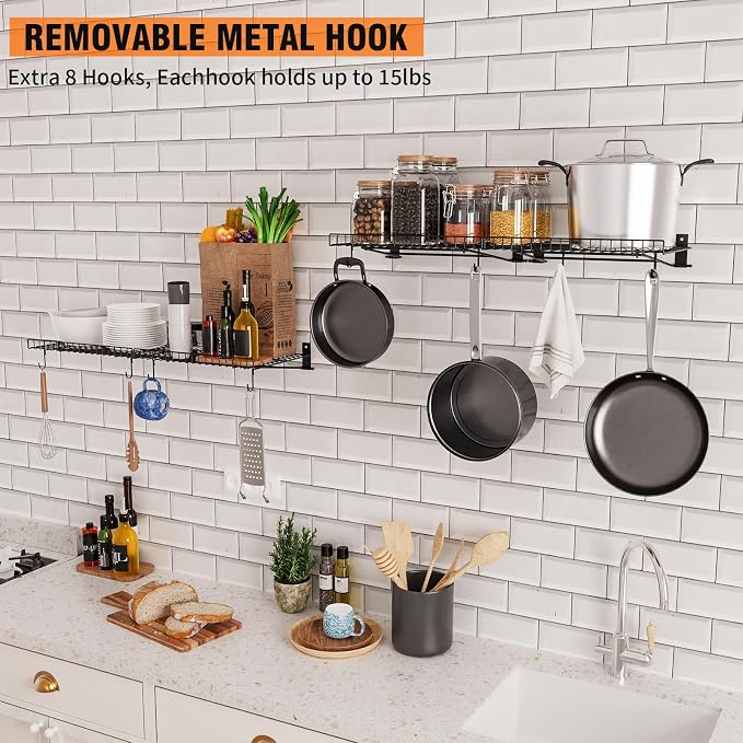 6 Pack Foldable Wall Shelf, Wall Mounted Garage Storage Shelves, Heavy Duty Wall Shelving Supports Up To 270 LBS. Floating Shelves With 12 Hooks Metal Storage Rack for Office, Kitchen and Laundry Room