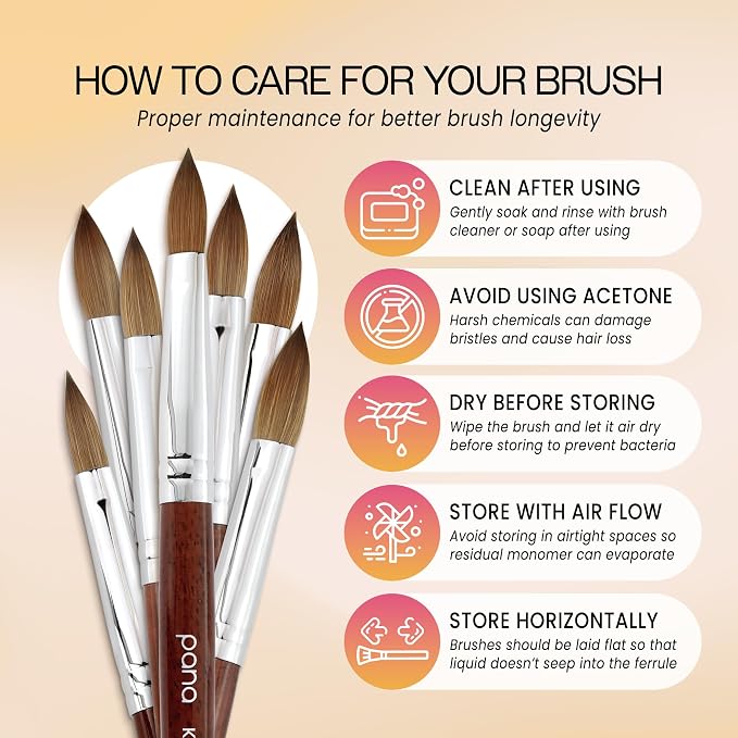 PANA 100% Pure Kolinsky Hair Bristles Acrylic Nail Brush Oval Crimped Shaped Mahogany Wood Handle Professional Salon Quality (Size 14)