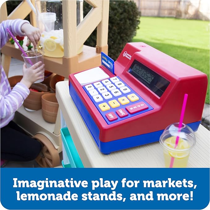 Learning Resources Pretend & Play Calculator Register Toy - Kids Play Set & Credit Card Toy, Register for Kids, Pretend Grocery Store Shopping Playset for Toddlers, Teaching Math Set