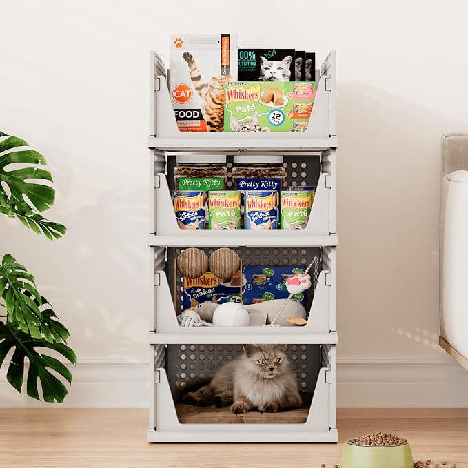 Pinkpum Grey 6 Pack Closet Organizers Storage Bins, Stackable Plastic Drawer Basket for Clothing, Stackable Storage Bins Shelf Storage Container for Closet Wardrobe Bedroom Bathroom Office
