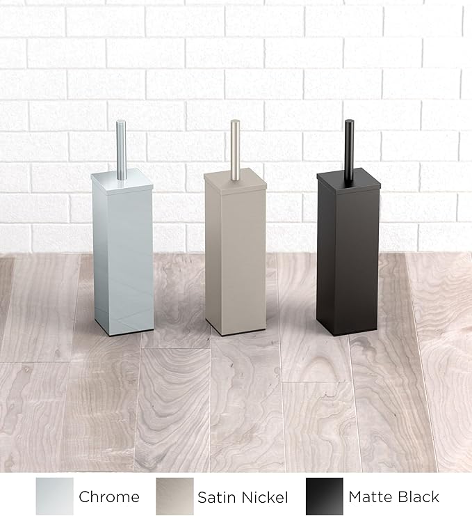 Gatco 1488MX Toilet Brush Holder for Bathroom, Square Freestanding Toilet Bowl Brush Canister with Modern Decorative Design, Matte Black