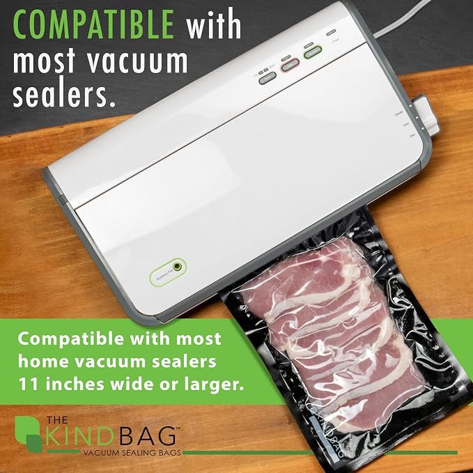 The Kind Bag Vacuum Seal Bags for Food Storage, 11.5x24 Inch 100 Pack, Pre-Cut 5mil Commercial Grade, Black Back Clear Front, BPA Free, Airtight and Freezer Safe, Prevents Freezer Burn