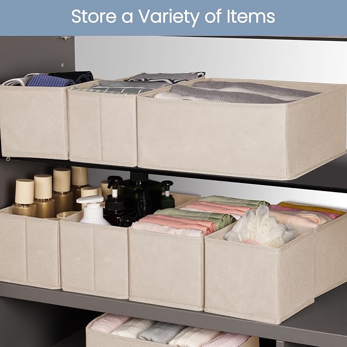 Criusia Drawer Organizer Clothes,16 Pack Underwear Drawer Organizers, Foldable Closet Organizers and Storage Dresser Drawer Dividers Clothing Organizer for Clothes, Socks, Scarves, Bra, Ties (Beige)