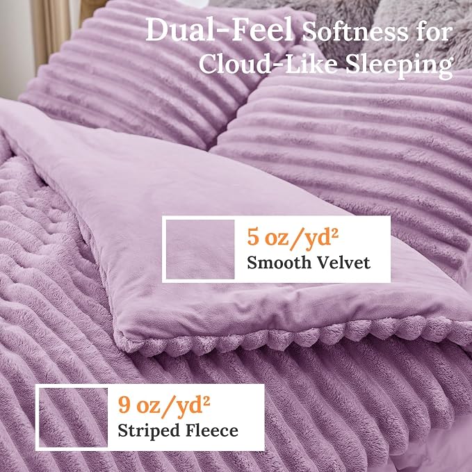 Sasttie Twin/Twin-XL Comforter Set 2 Pieces - Super Soft Fleece Comforters Twin/Twin-XL Size, 1 Luxury Warm Fuzzy Marshmallow Comforter with 1 Pillow Case, Faux Fur Bedding Set, Purple