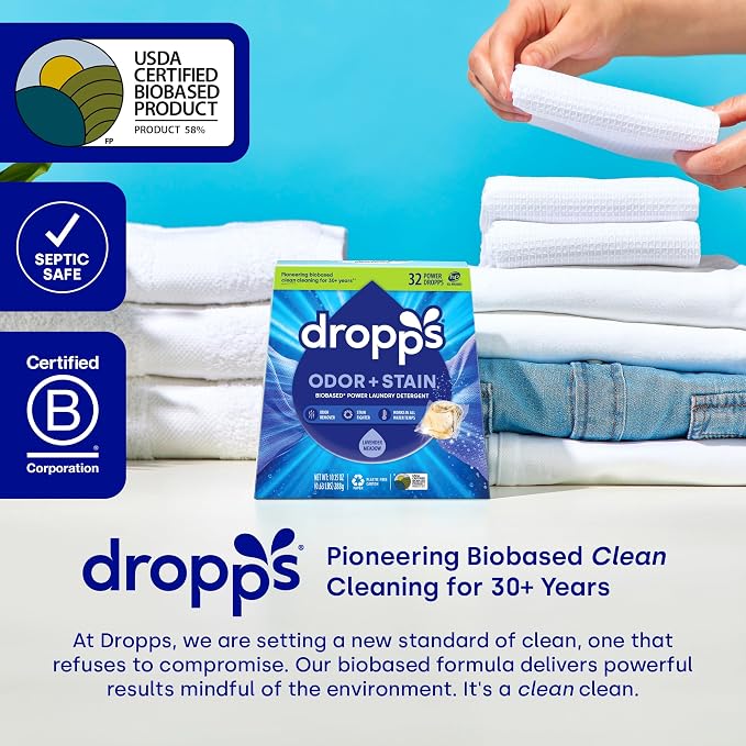 Dropps Odor & Stain Laundry Detergent Pods, Lavender Meadow (140 Count) - Powerful Laundry Pods | Complete Clean Laundry Soap | Fights Odors & Stains | Clean Ingredients | Plastic Free Packaging