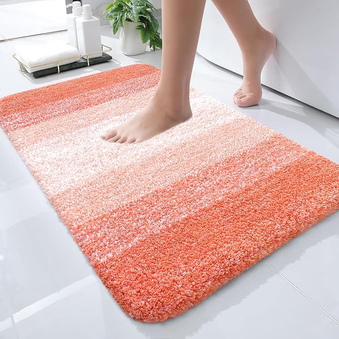 OLANLY Small Bathroom Rugs Mat 24x16, Extra Soft Absorbent Microfiber Bath Rugs, Rubber Backing, Quick Dry, Machine Washable Bath Mats for Bathroom Floor, Tub and Shower, Home Decor Accessories, Coral
