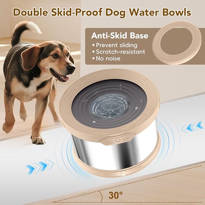 UPSKY 8L Dog Water Bowl No Spill Stainless Steel for Slow Drinking Beige | Large Capacity, Spill-proof, Non-slip Design, Durable, For Large Dogs, Messy Drinkers & Multi-pet Homes, Outdoor / Indoor