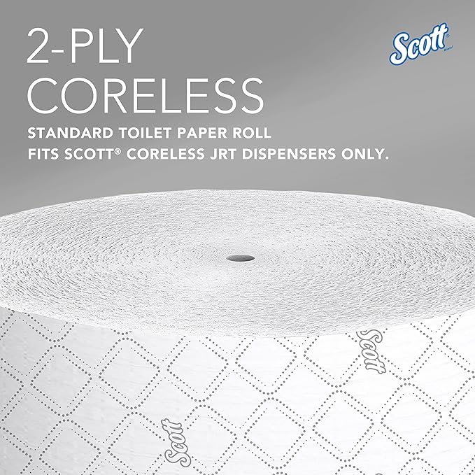Scott Professional Coreless High-Capacity Jumbo Roll Toilet Paper, Bulk (07006), 2-Ply, Elevated Design, Septic Safe, White (12 Rolls at 1,150' Each, 13,800'/Case)