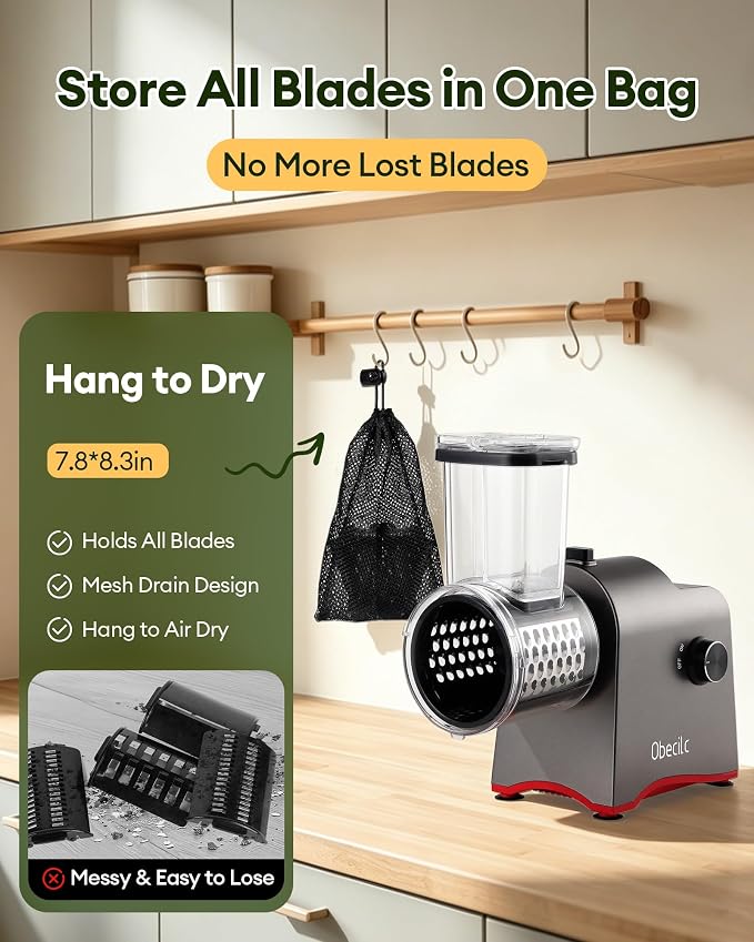 Upgraded 300W Electric Cheese Grater with 5 Stainless Steel Blades, Cheese Shredder Electric for Slicing, Shredding & Grinding Vegetables, Fruits and Nuts,Easy One-Touch