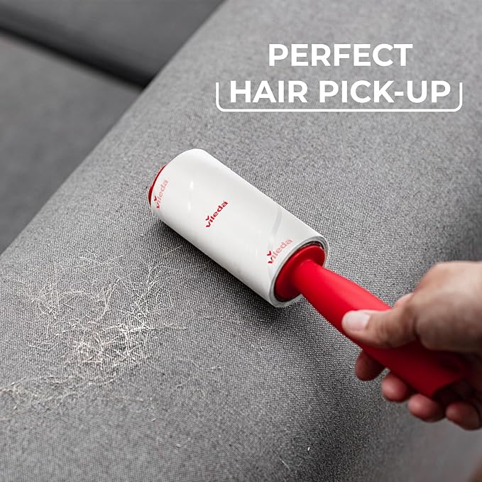 Vileda - Lint Roller Brush/Adhesive Sticky/Animal Hair Brush - 58 Sheets Per Roll - Red Handle