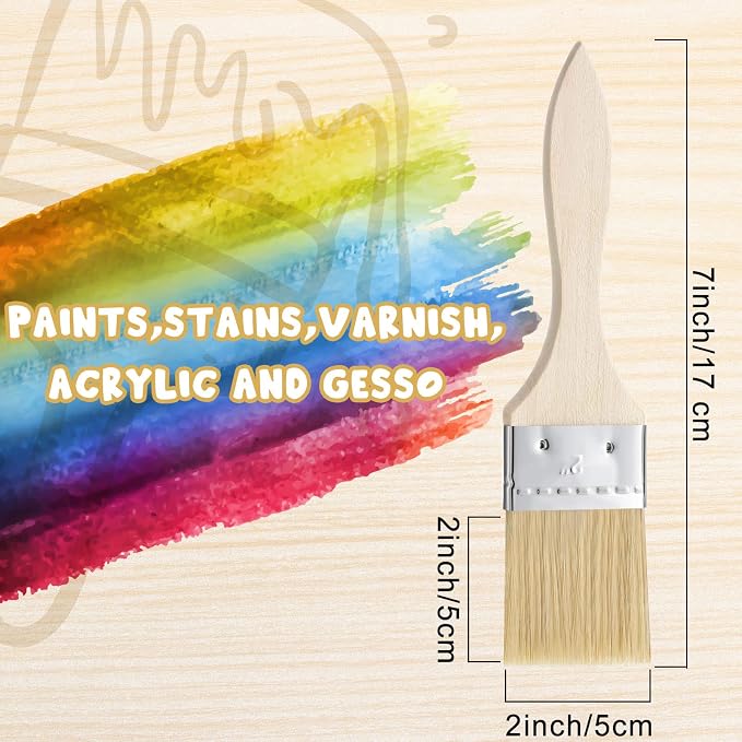 Nuogo 120 Pieces Chip Brushes 2 Inch Bulk Bristle Paint Wooden Stain Brushes for Paint, Glues, Varnish, Art and Crafts Supplies