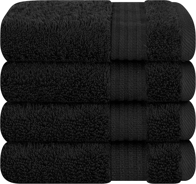 Cotton Paradise 100% Cotton Turkish Towel Set, Soft Absorbent Quick Dry, 4 Piece Washcloth Set, Coal Black