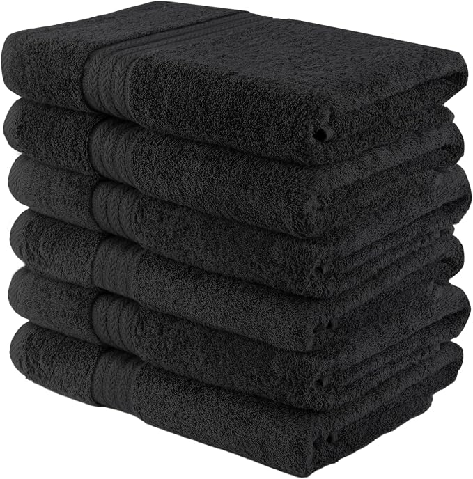 HERCULEAN Large Bath Towels 24 x 50 Pack of 6 | Quick Dry and Highly Absorbent | 100% Cotton Terry Towels for Bathroom - Perfect for Shower - Pool and Spa - Luxury Soft Towels - Charcoal Grey