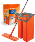Macromax Flat Mop and Bucket Set – 100% Microfiber Mop with Dual Wet & Dry Use – Slim Design for Corners & Under Furniture – Easy-Squeeze Bucket for Hardwood, Tile & Laminate Floors